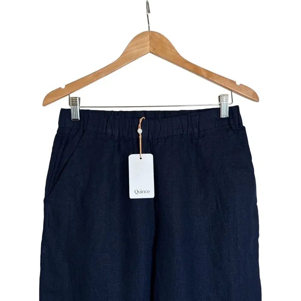 NWT Quince 100% Linen Relaxed Fit Pants Deep Navy Small 25” Inseam
